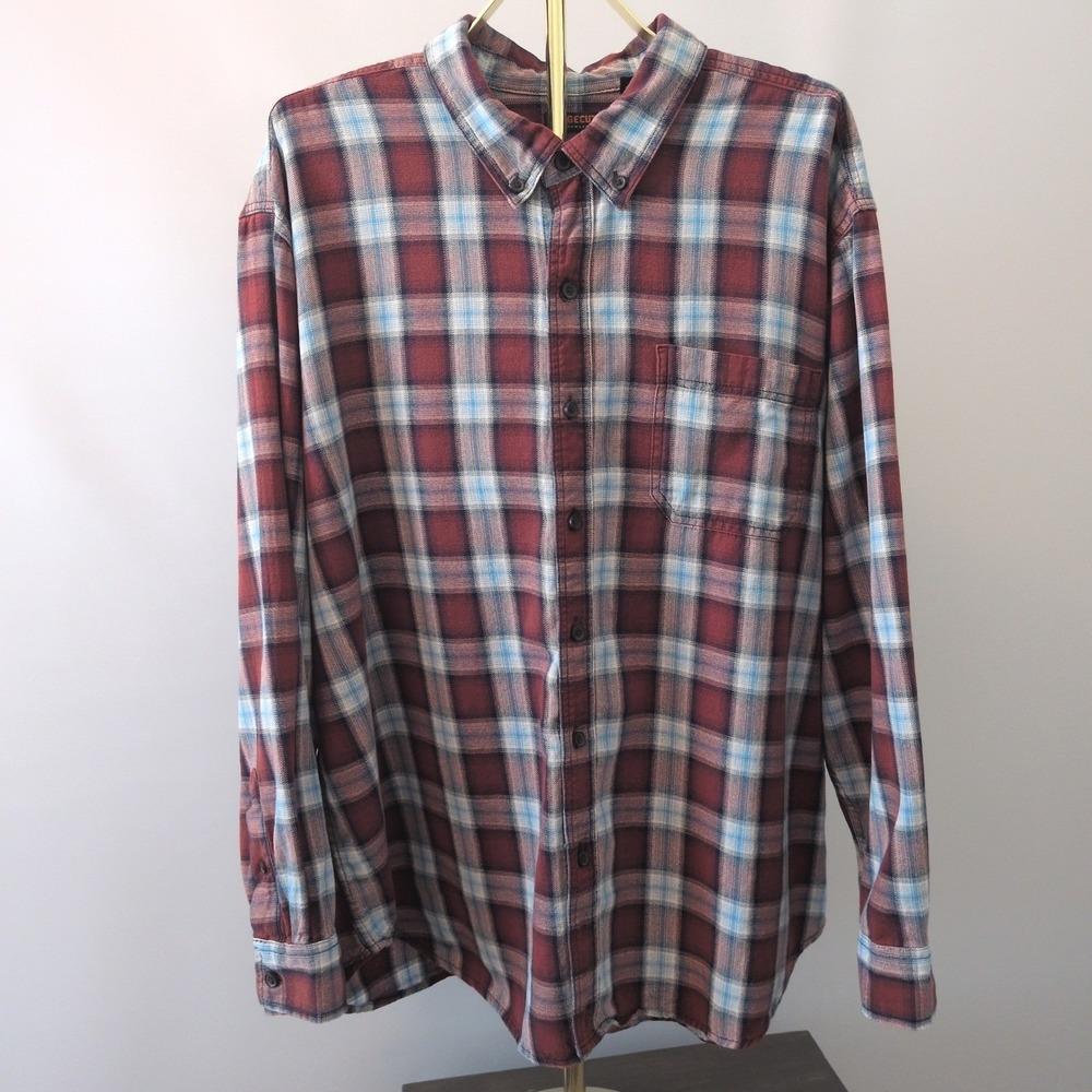 Ridgecut Toughwear Flannel Shirt Mens 2XL Burgundy Plaid Cotton Workwear FMW19